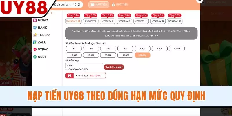 Nạp tiền UY88 theo đúng hạn mức quy định
